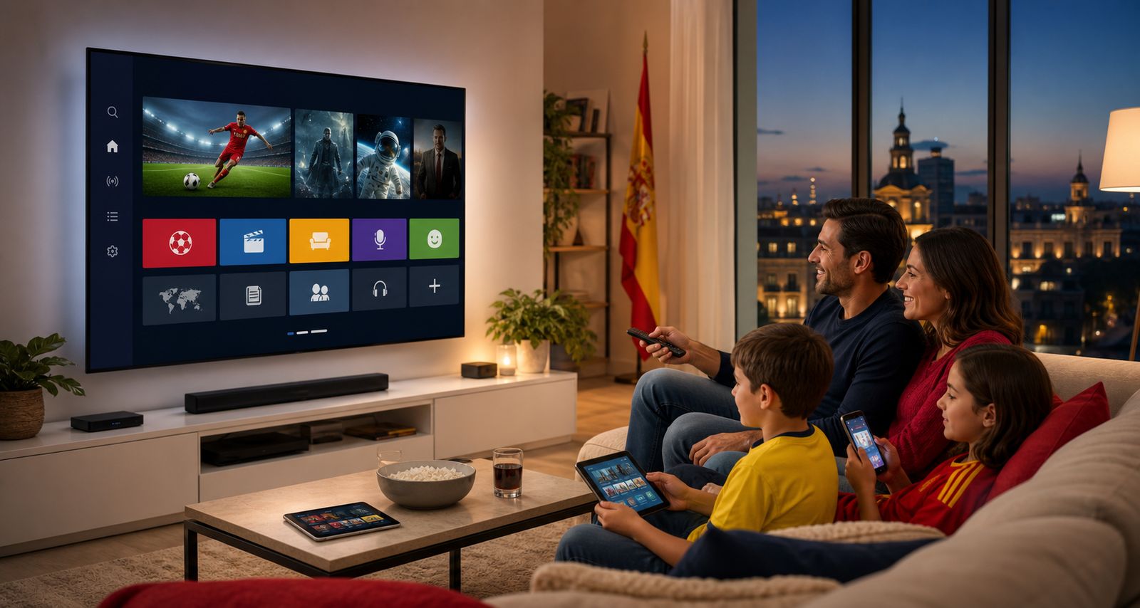 Hogar español disfrutando IPTV España